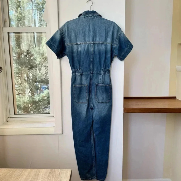 New Free People Marci Coveralls Denim Jumpsuit Blue Utility One Piece XS - Picture 9 of 13